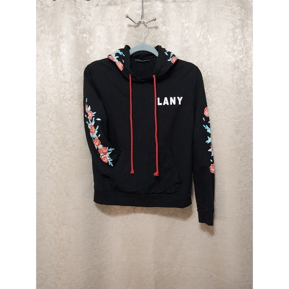 LANY Malibu Nights Tour Hoodie Womens Medium Black Floral Sleeve Pullover Merch